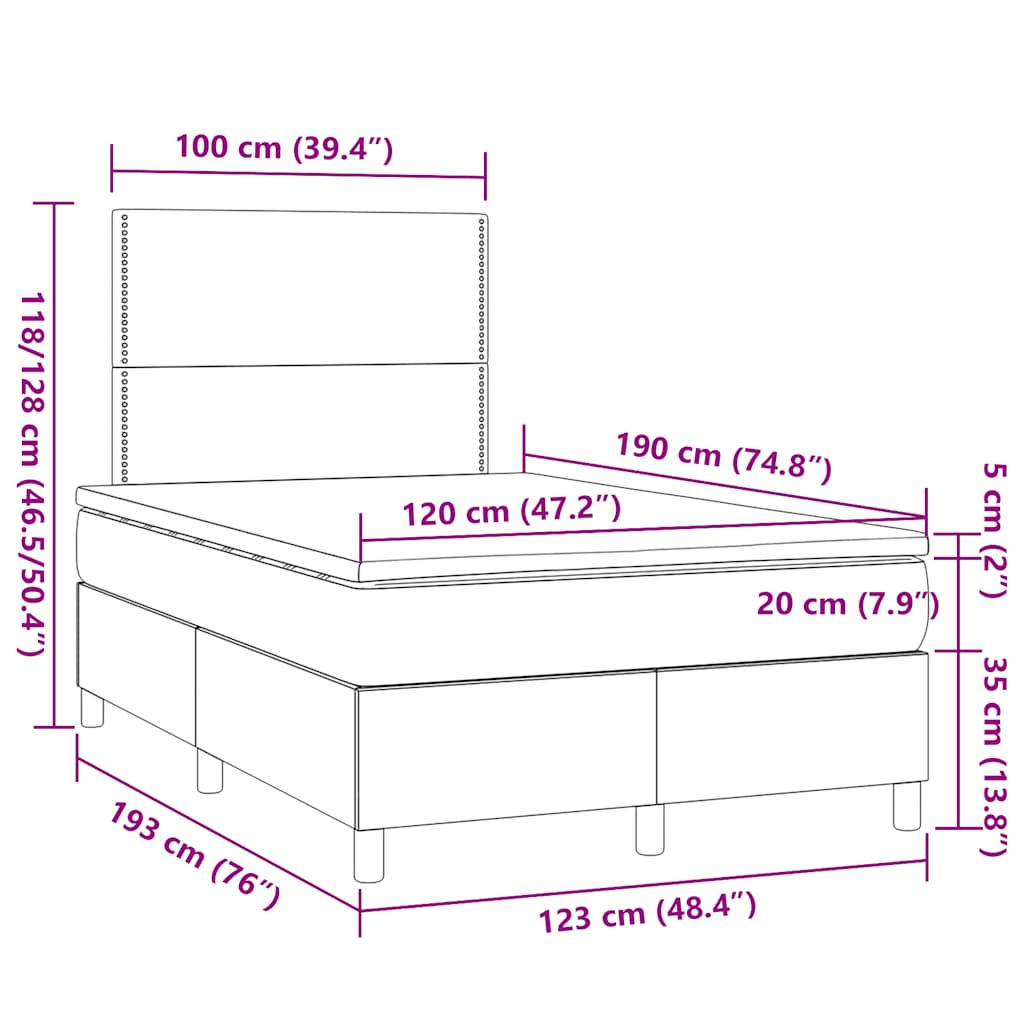 Boxspringbett mit Matratze Schwarz 120x190 cm Stoff