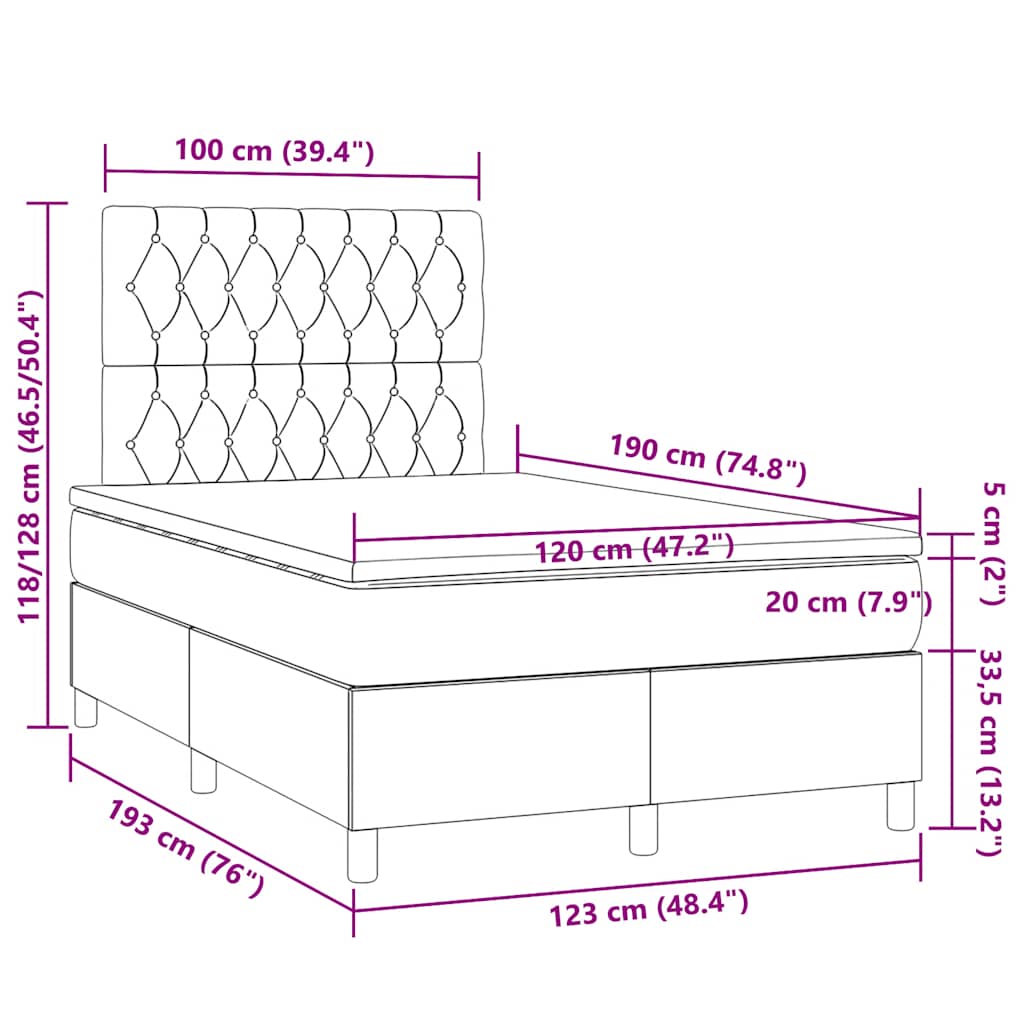 Boxspringbett mit Matratze Dunkelgrau 120x190 cm Samt
