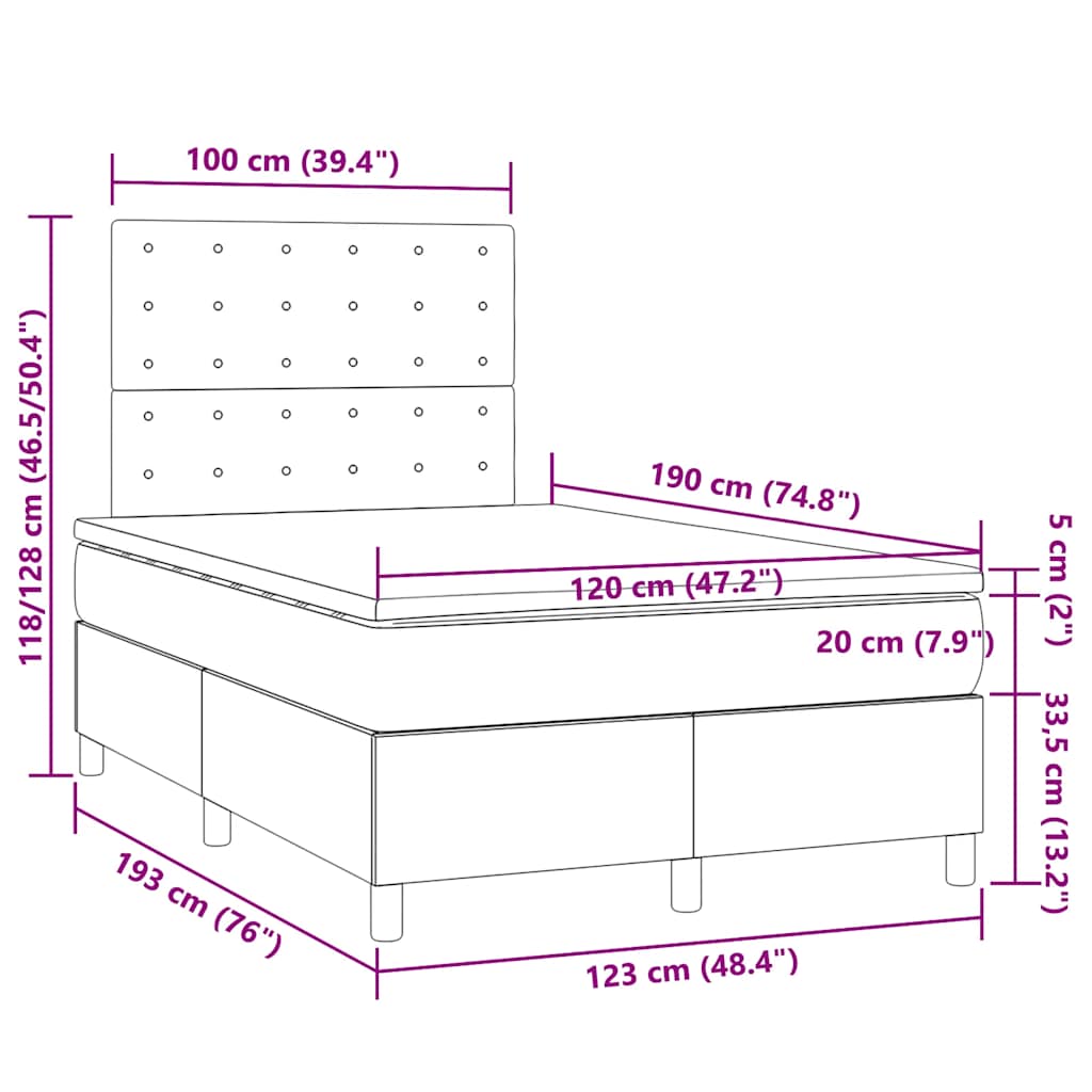 Boxspringbett mit Matratze Dunkelgrau 120x190 cm Samt