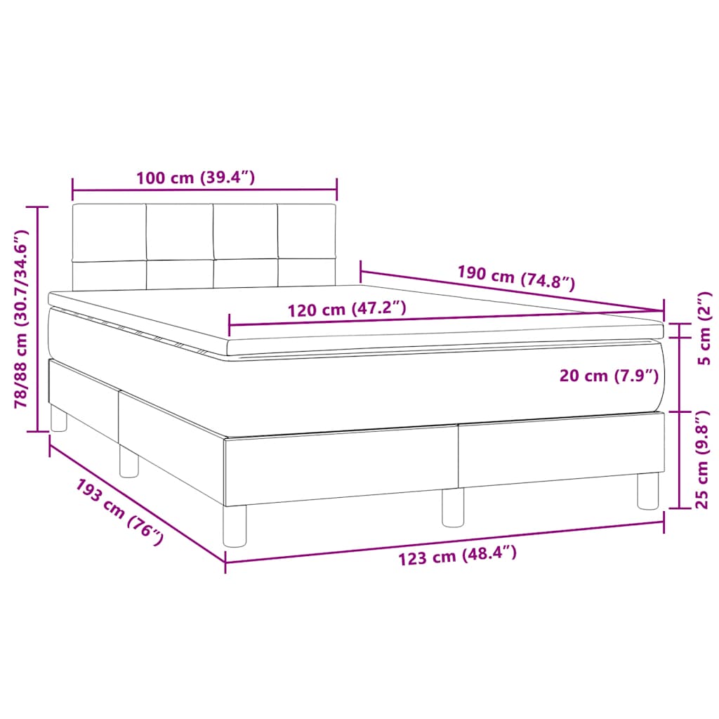 Boxspringbett mit Matratze & LED Rosa 120x190 cm Samt