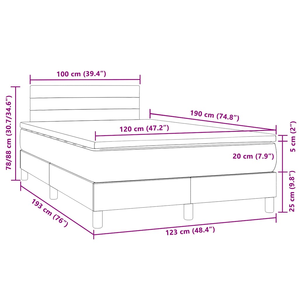 Boxspringbett mit Matratze & LED Schwarz 120x190 cm Samt