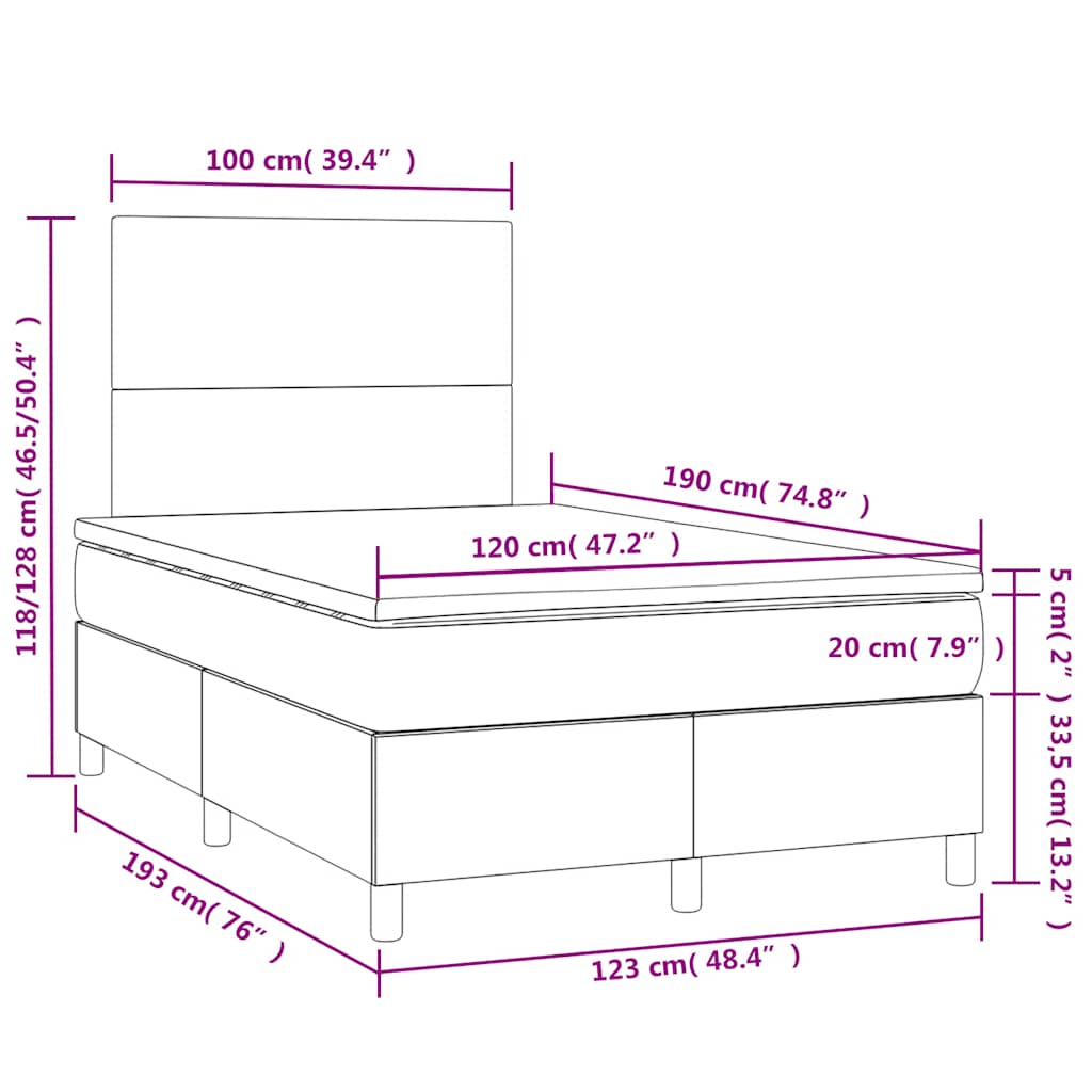 Boxspringbett mit Matratze & LED Schwarz 120x190 cm Stoff
