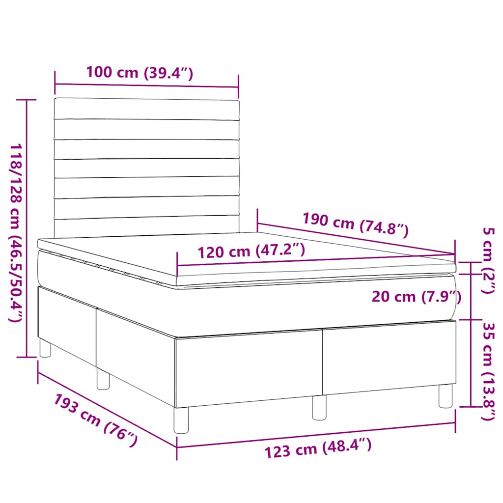 Boxspringbett mit Matratze & LED Schwarz 120x190 cm Stoff