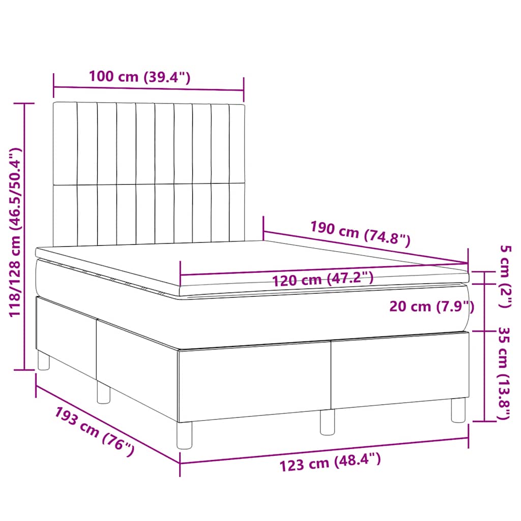 Boxspringbett mit Matratze & LED Hellgrau 120x190 cm Stoff