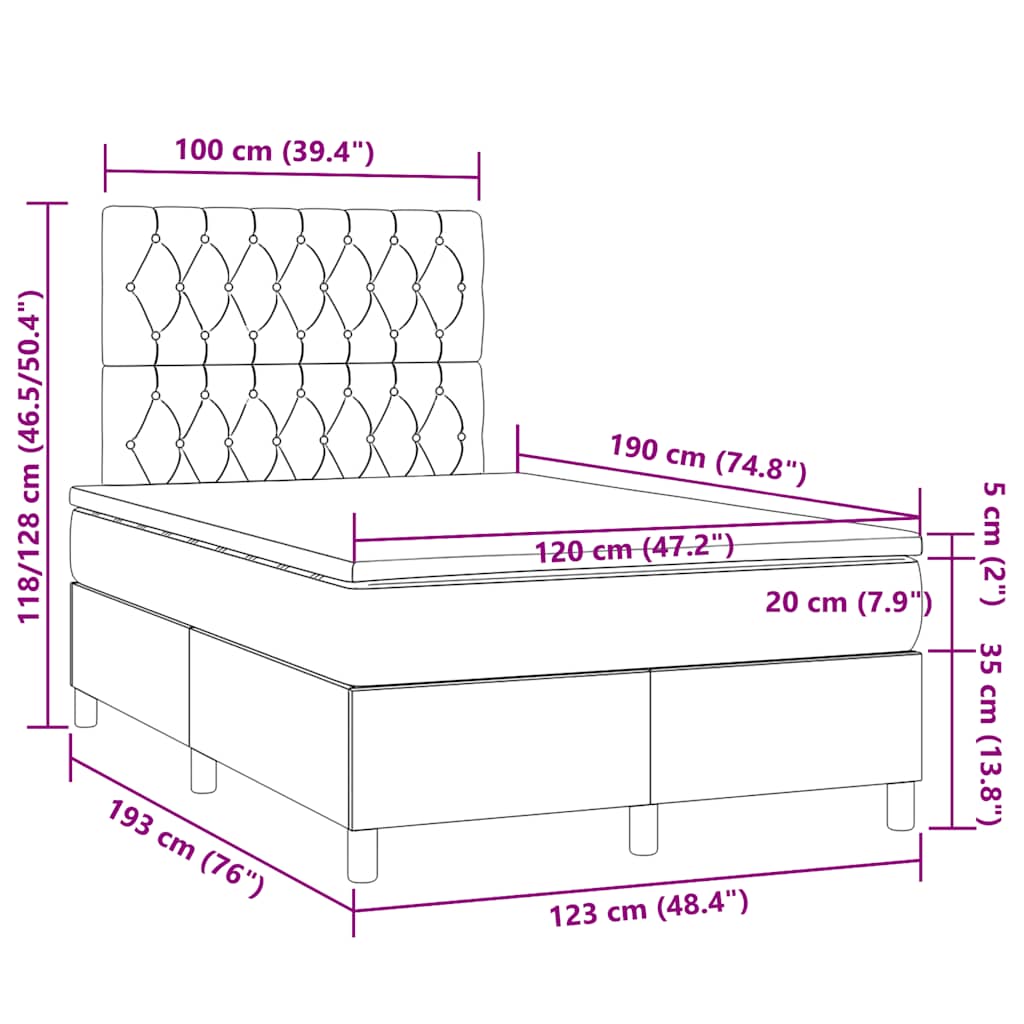 Boxspringbett mit Matratze & LED Creme 120x190 cm Stoff