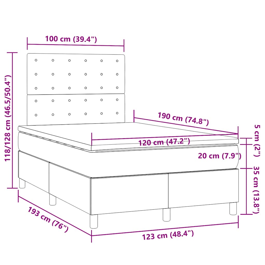 Boxspringbett mit Matratze & LED Dunkelgrau 120x190 cm Stoff