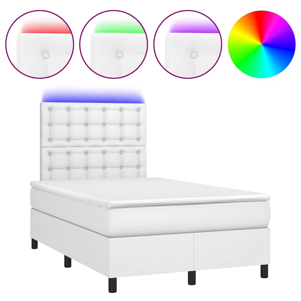 Boxspringbett mit Matratze & LED Weiß 120x190 cm Kunstleder