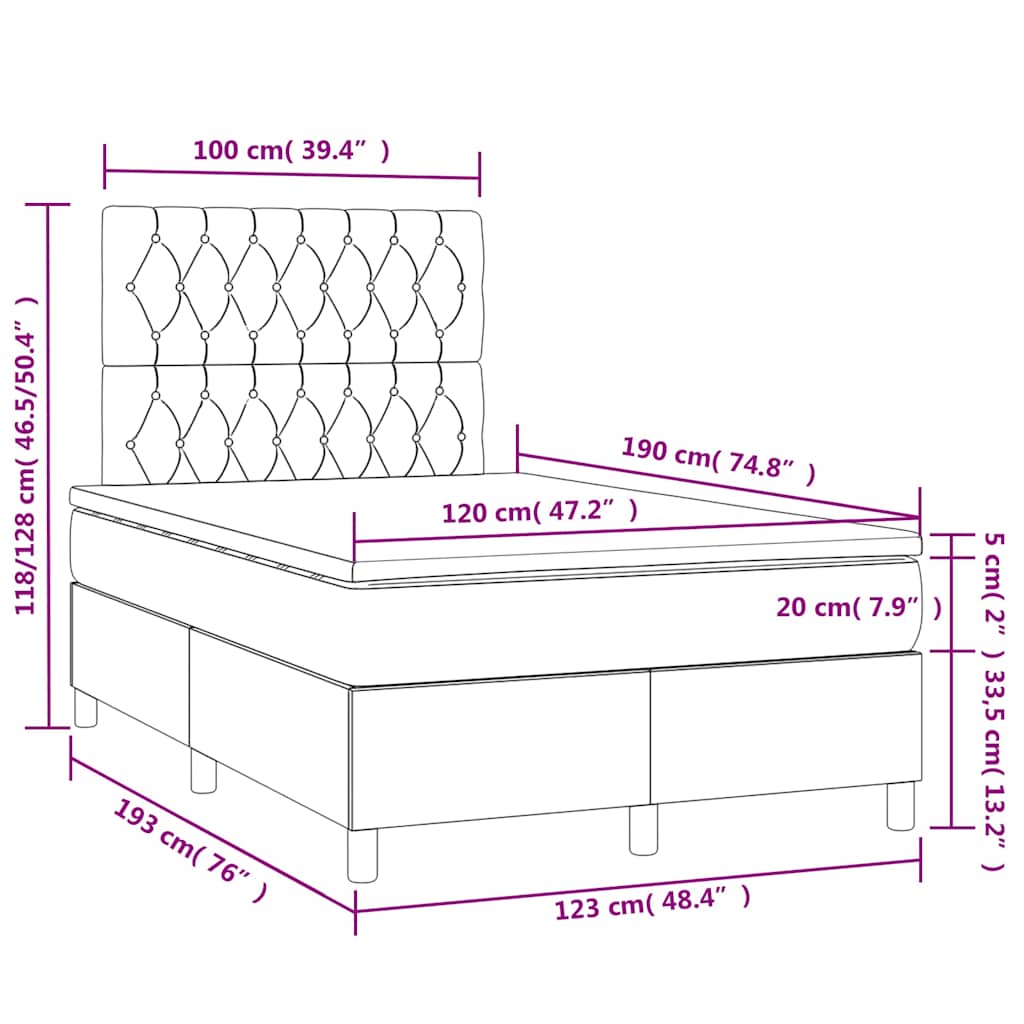 Boxspringbett mit Matratze & LED Dunkelblau 120x190 cm Samt