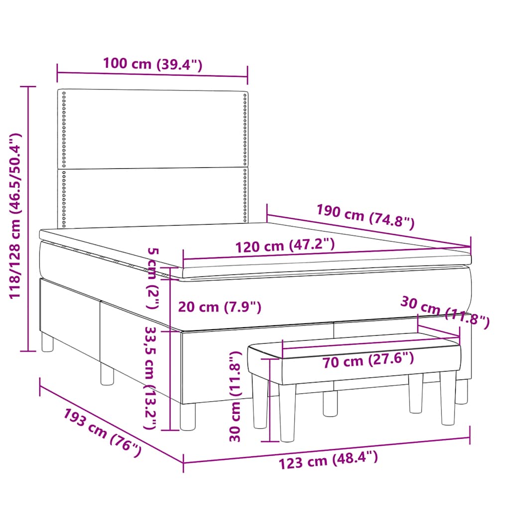 Boxspringbett mit Matratze Hellgrau 120x190 cm Stoff