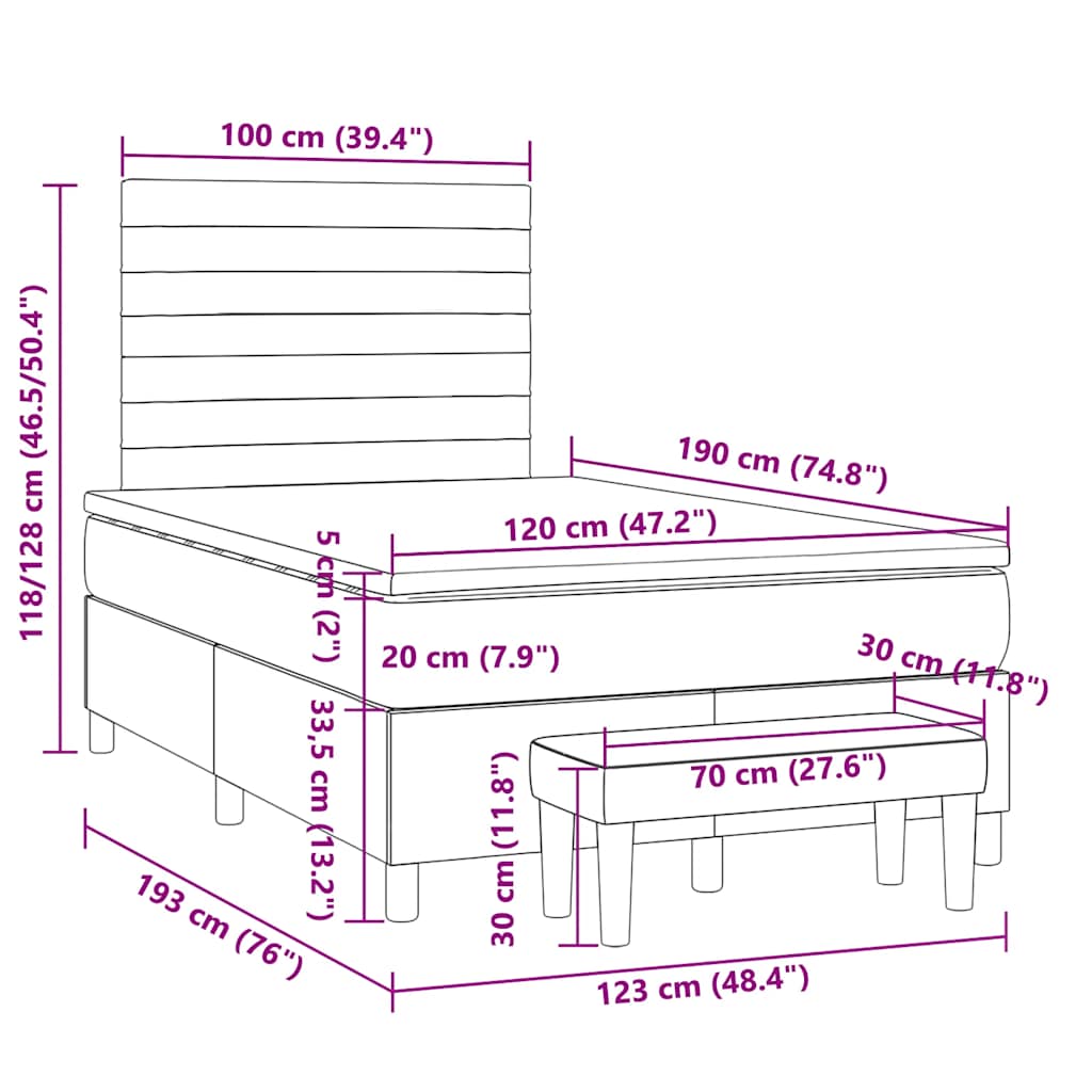 Boxspringbett mit Matratze Hellgrau 120x190 cm Stoff