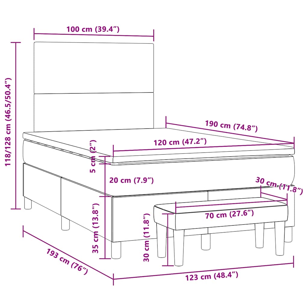 Boxspringbett mit Matratze Creme 120x190 cm Stoff
