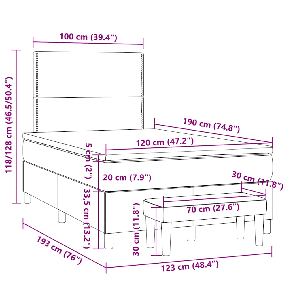 Boxspringbett mit Matratze Blau 120x190 cm Stoff