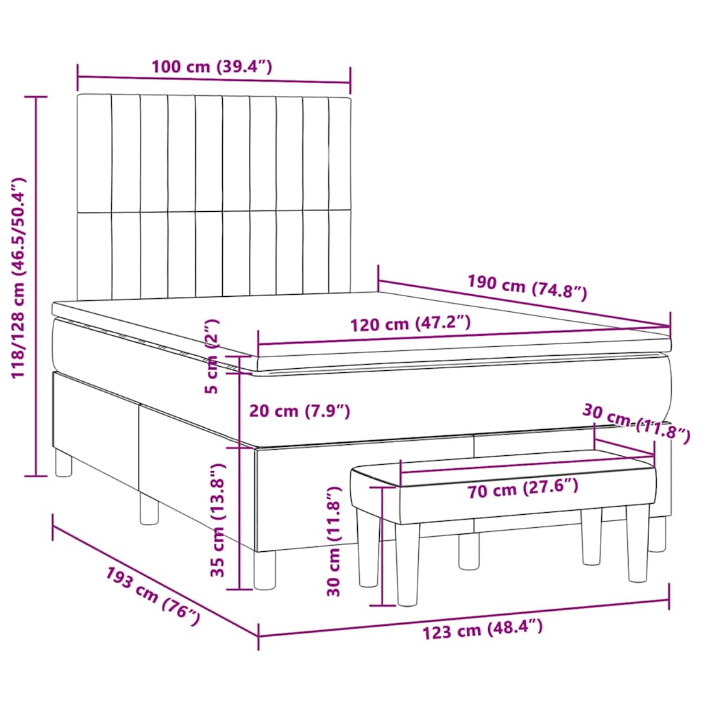 Boxspringbett mit Matratze Creme 120x190 cm Stoff