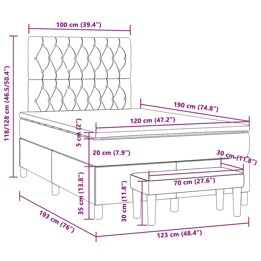 Boxspringbett mit Matratze Blau 120x190 cm Stoff