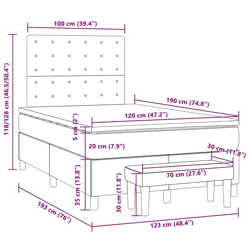Boxspringbett mit Matratze Dunkelgrau 120x190 cm Stoff