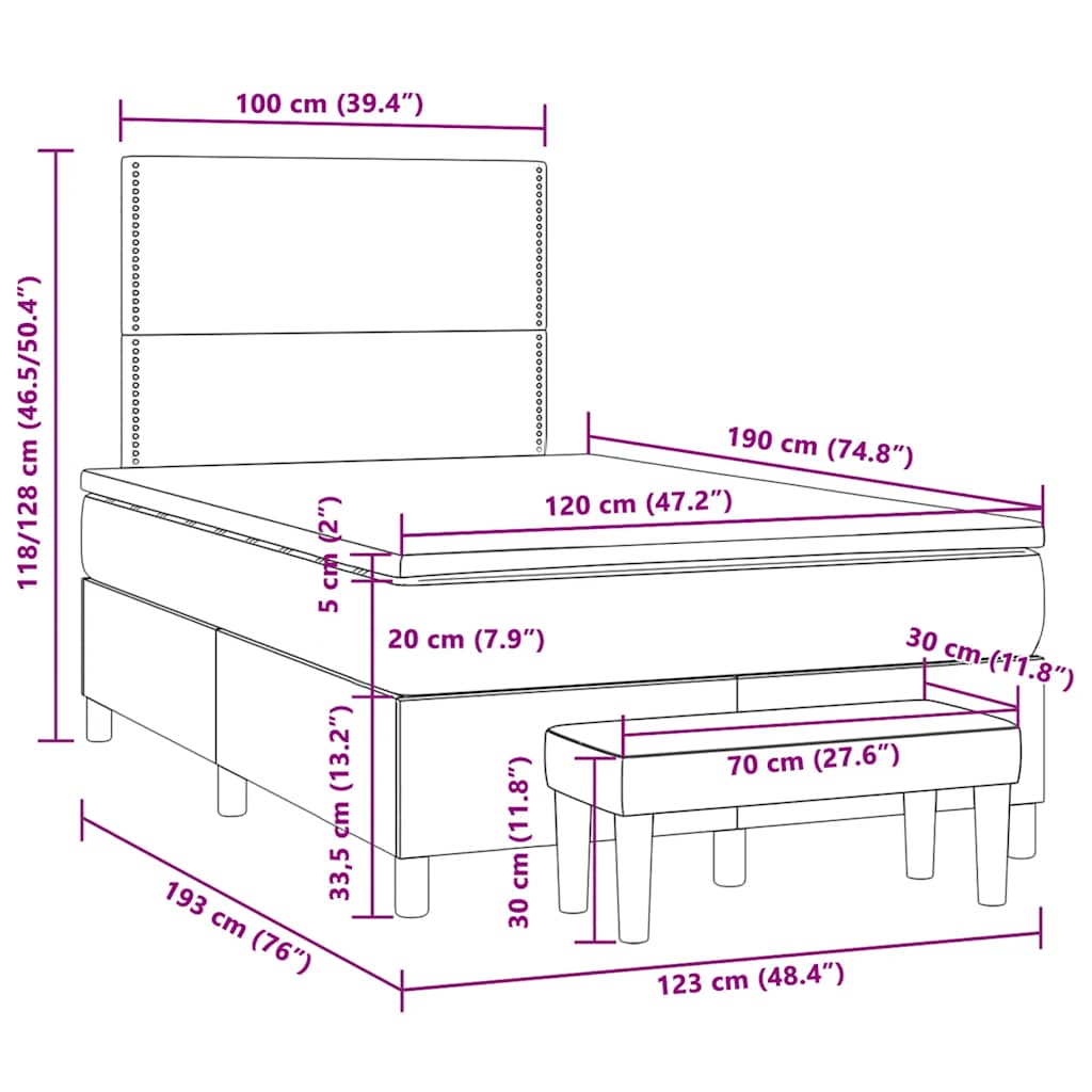 Boxspringbett mit Matratze Dunkelgrau 120x190 cm Samt