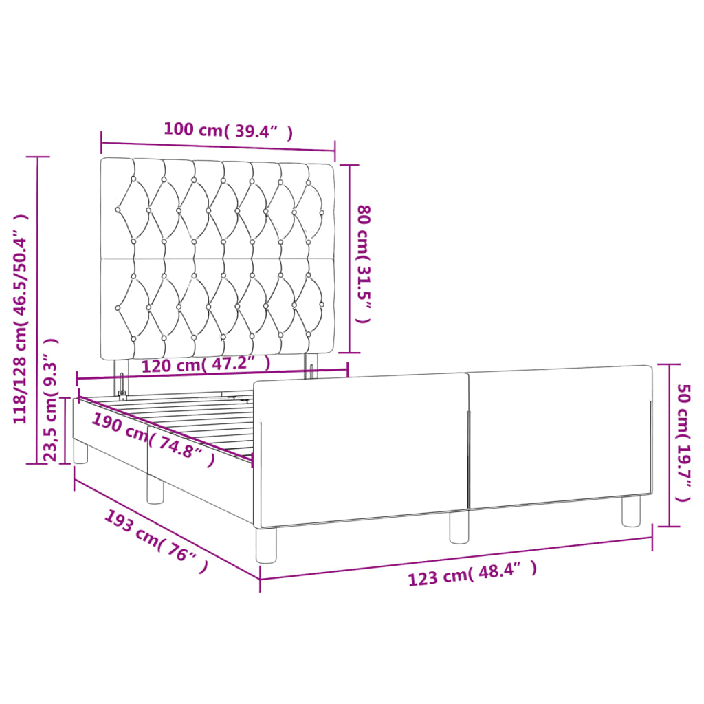 Bettgestell ohne Matratze Dunkelgrau 120x190 cm Stoff