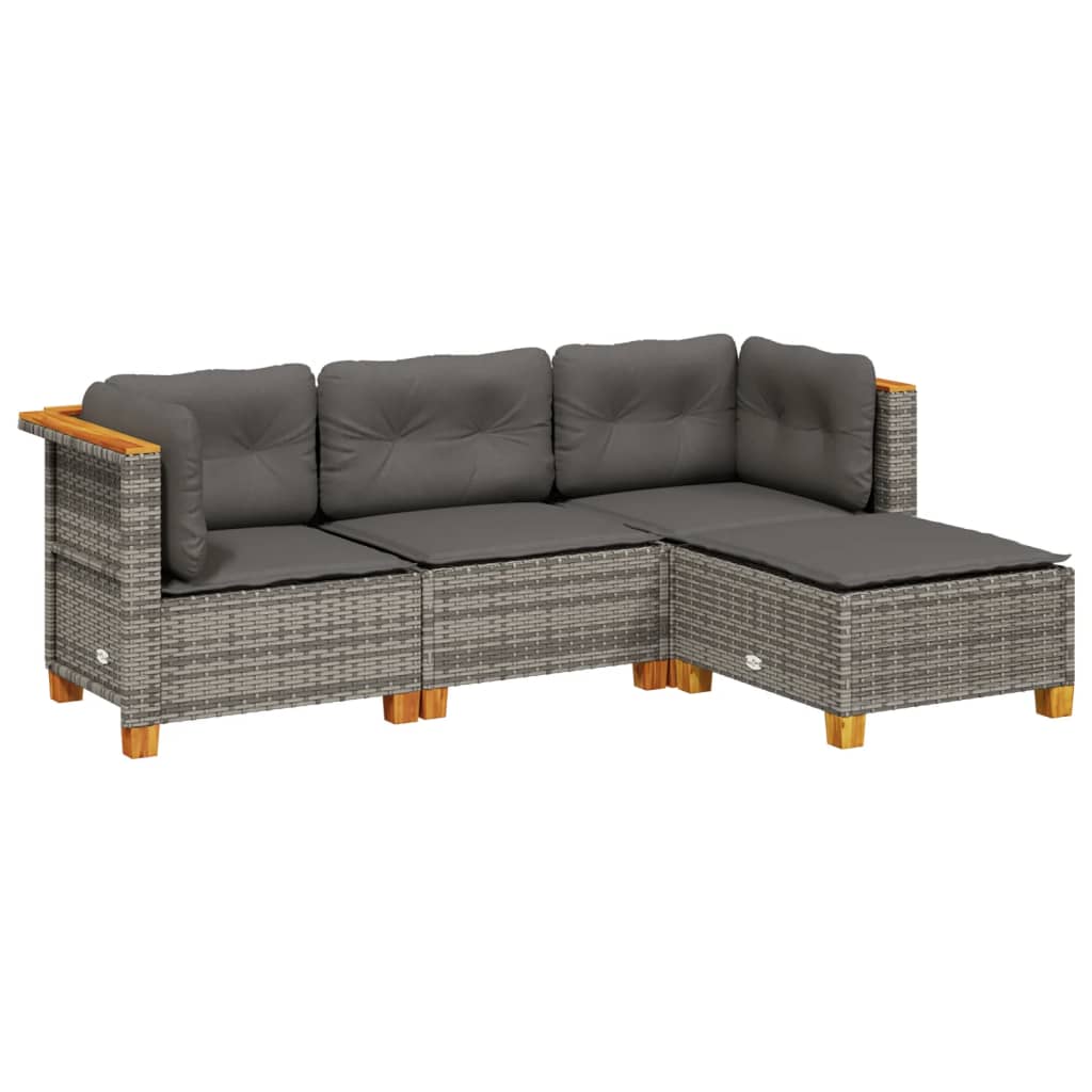 4-tlg. Garten-Sofagarnitur mit Kissen Grau Poly Rattan