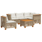 6-tlg. Garten-Sofagarnitur mit Kissen Beige Poly Rattan