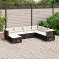 7-tlg. Garten-Sofagarnitur mit Kissen Schwarz Poly Rattan