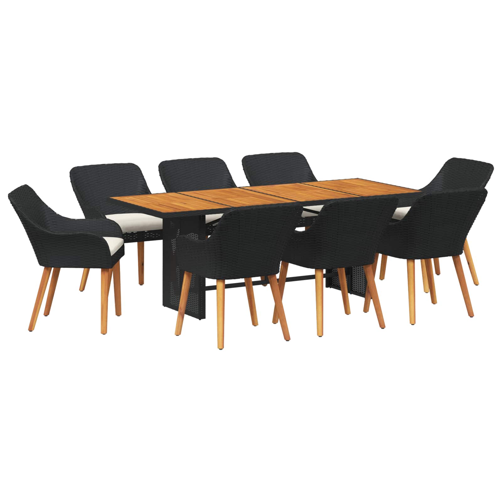 Garten Essgruppe mit Kissen 9 pcs Schwarz Poly-Rattan