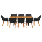 Garten Essgruppe mit Kissen 9 pcs Schwarz Poly-Rattan