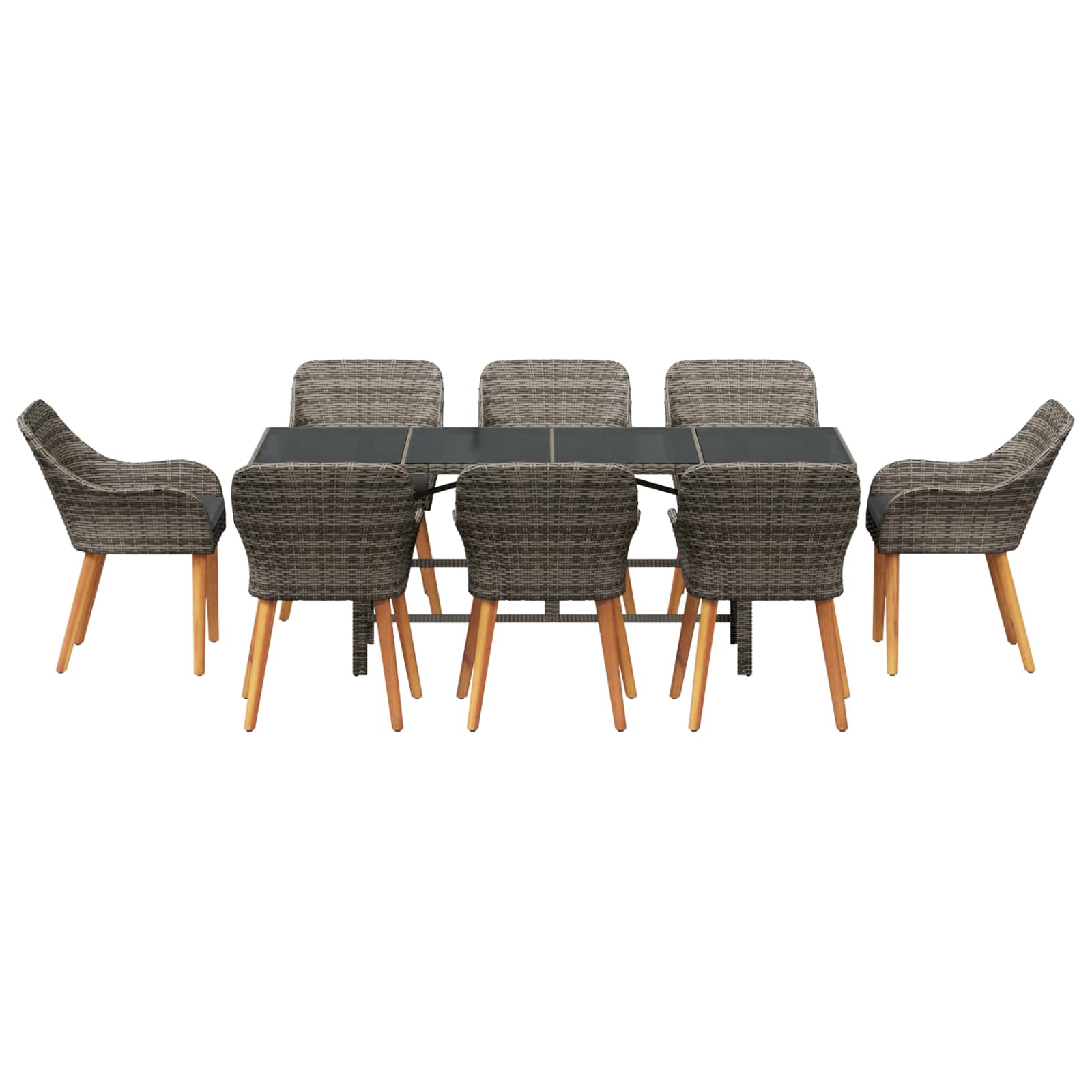 Garten Essgruppe mit Kissen 9 pcs Grau Poly-Rattan