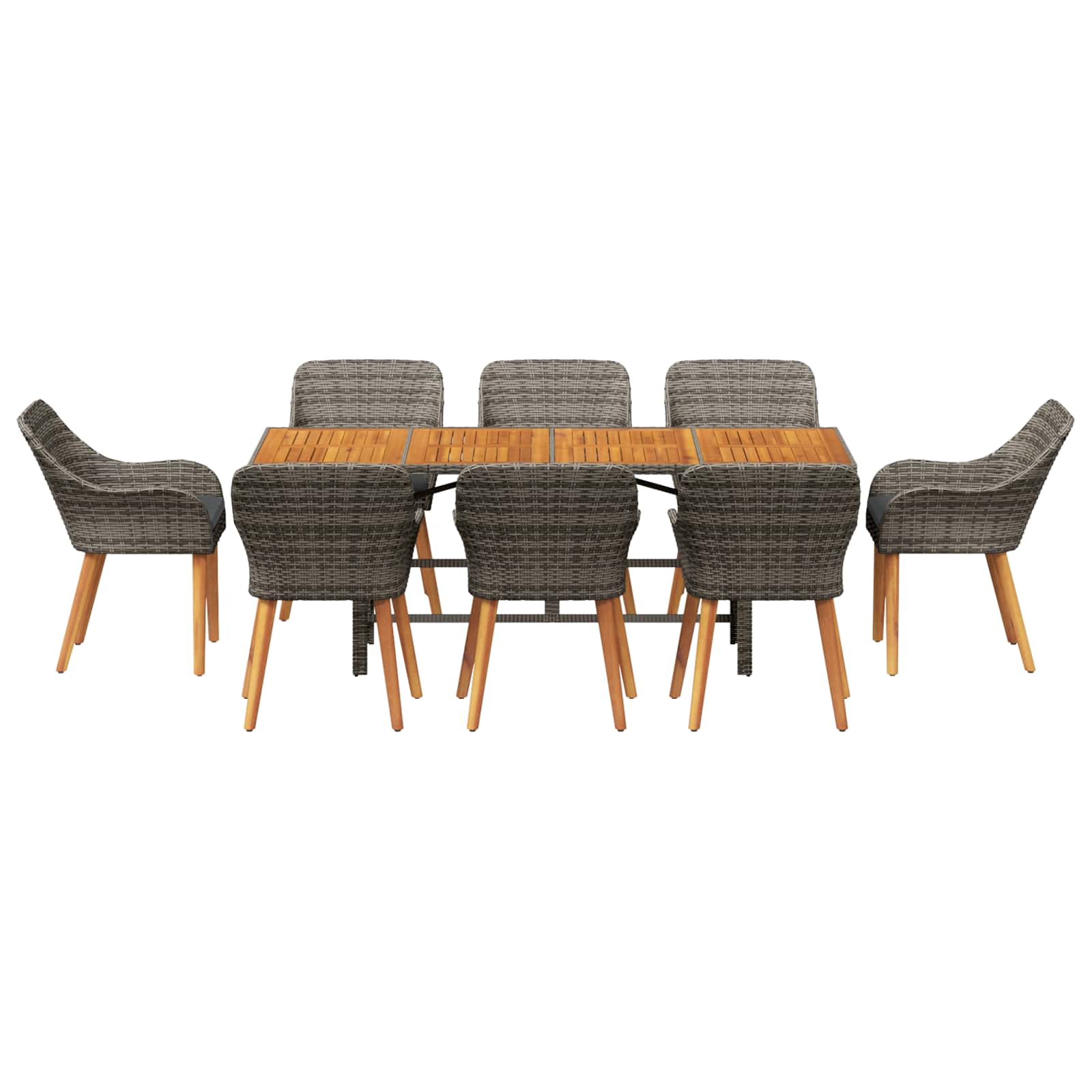 Garten Essgruppe mit Kissen 9 pcs Grau Poly-Rattan