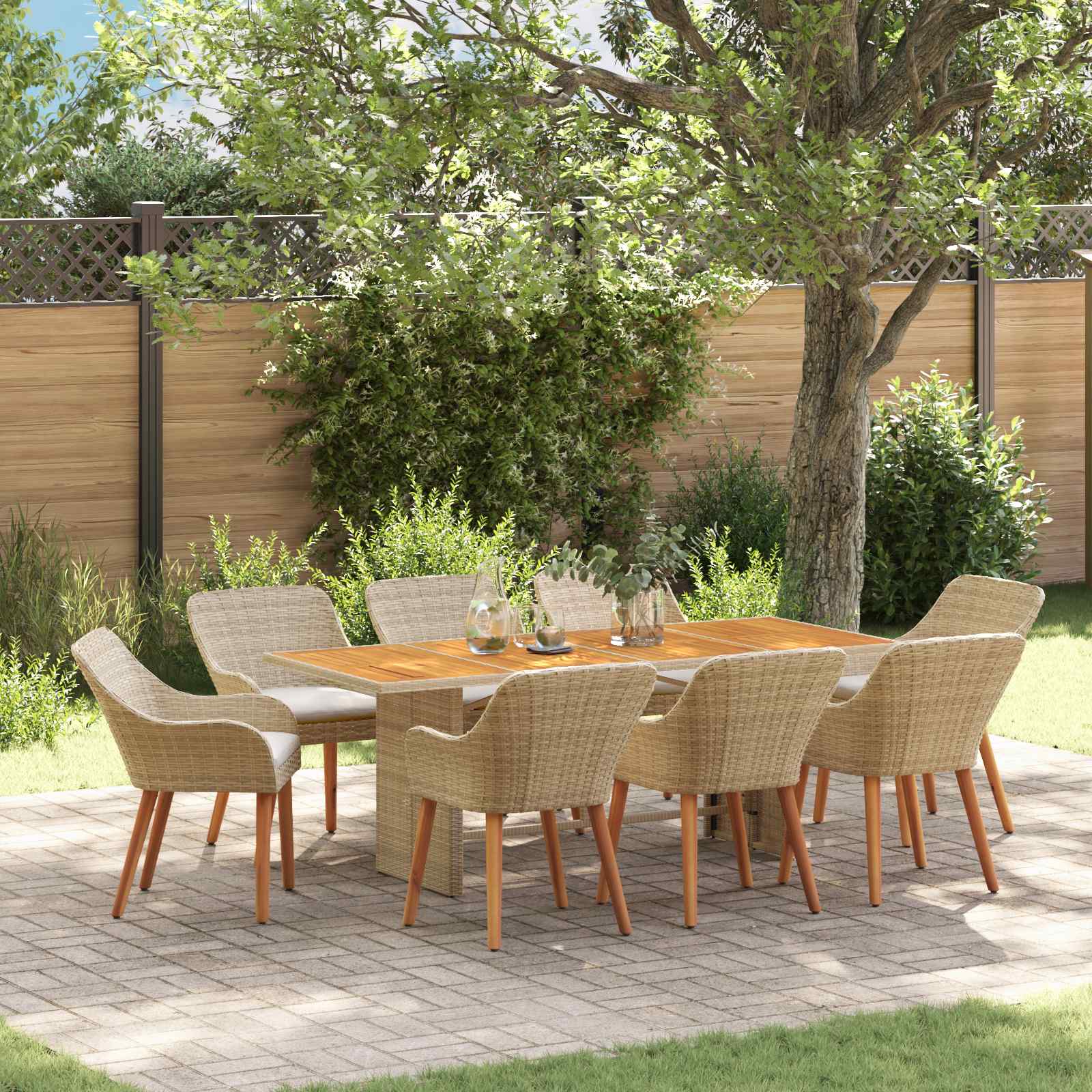 Garten Essgruppe mit Kissen 9 pcs Beige Poly-Rattan