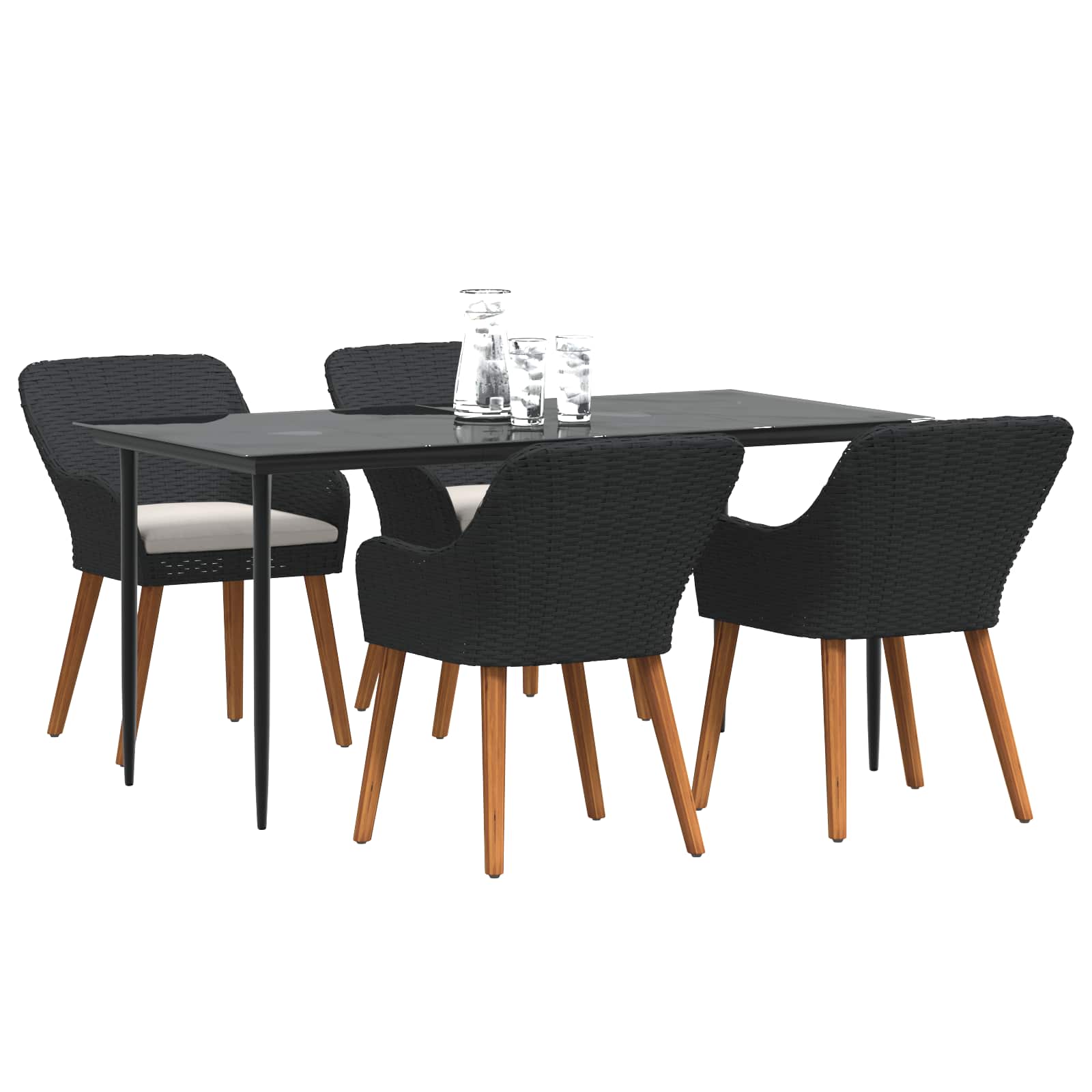 Garten Essgruppe mit Kissen 5 pcs Schwarz Poly-Rattan
