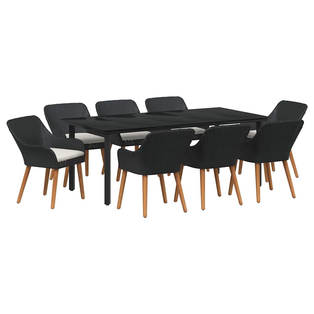 Garten Essgruppe mit Kissen 9 pcs Schwarz Poly-Rattan