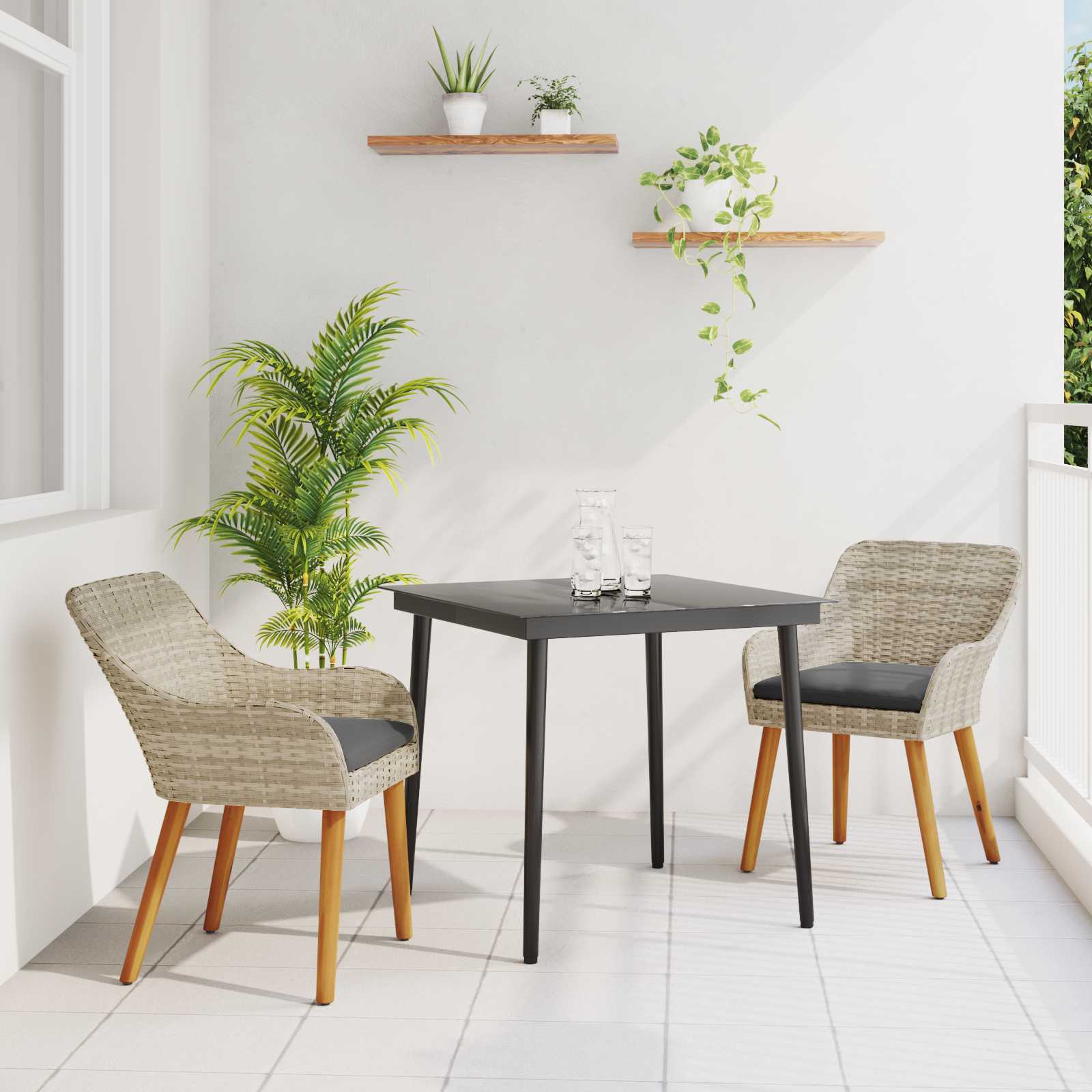 Garten Essgruppe mit Kissen 3 pcs Hellgrau Poly-Rattan