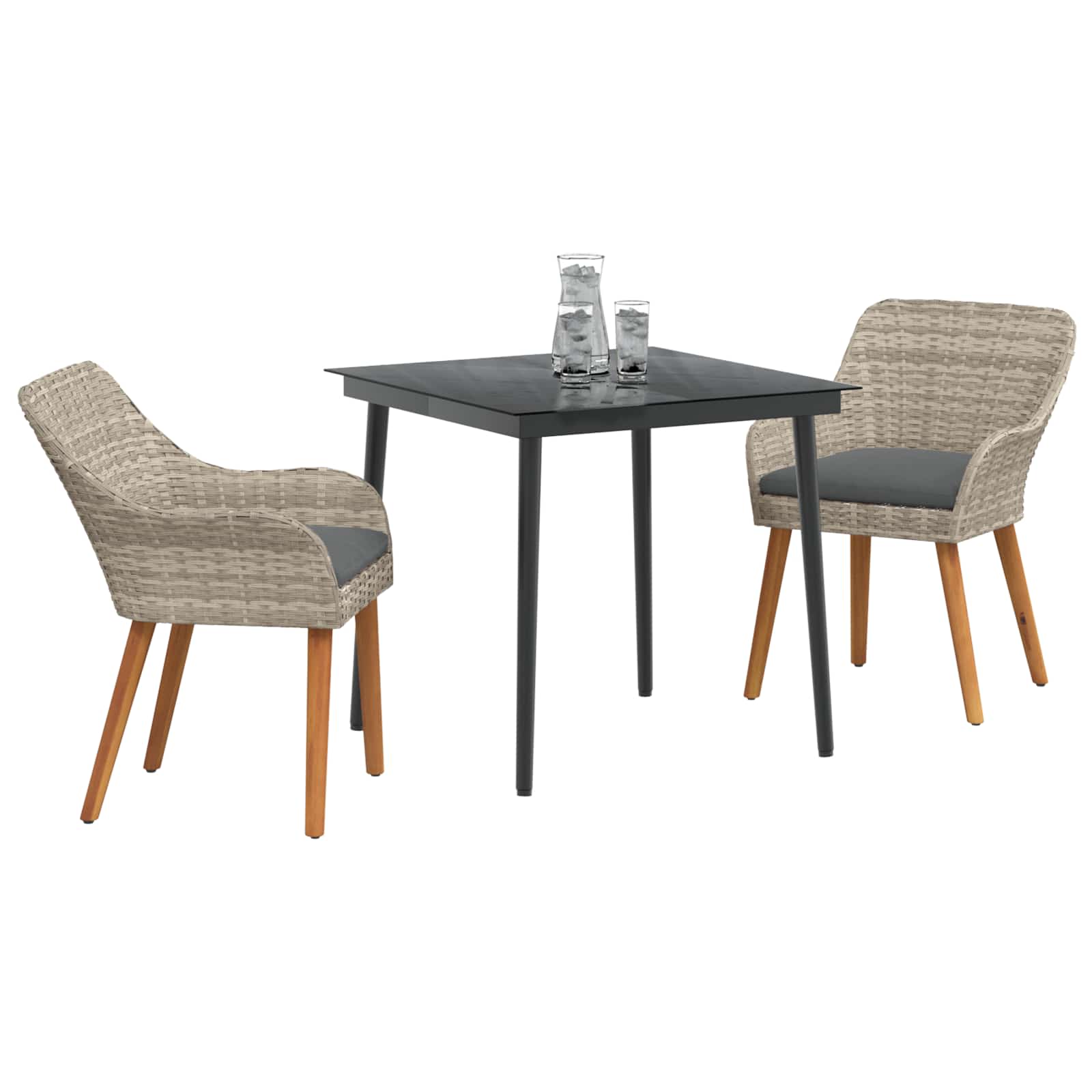 Garten Essgruppe mit Kissen 3 pcs Hellgrau Poly-Rattan