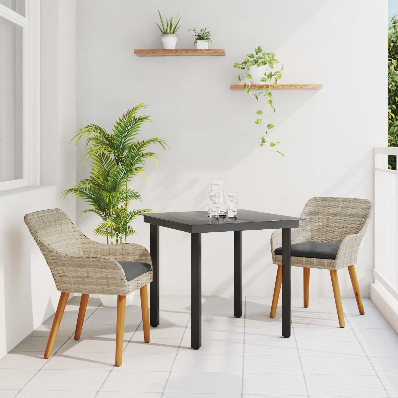 Garten Essgruppe mit Kissen 3 pcs Hellgrau Poly-Rattan