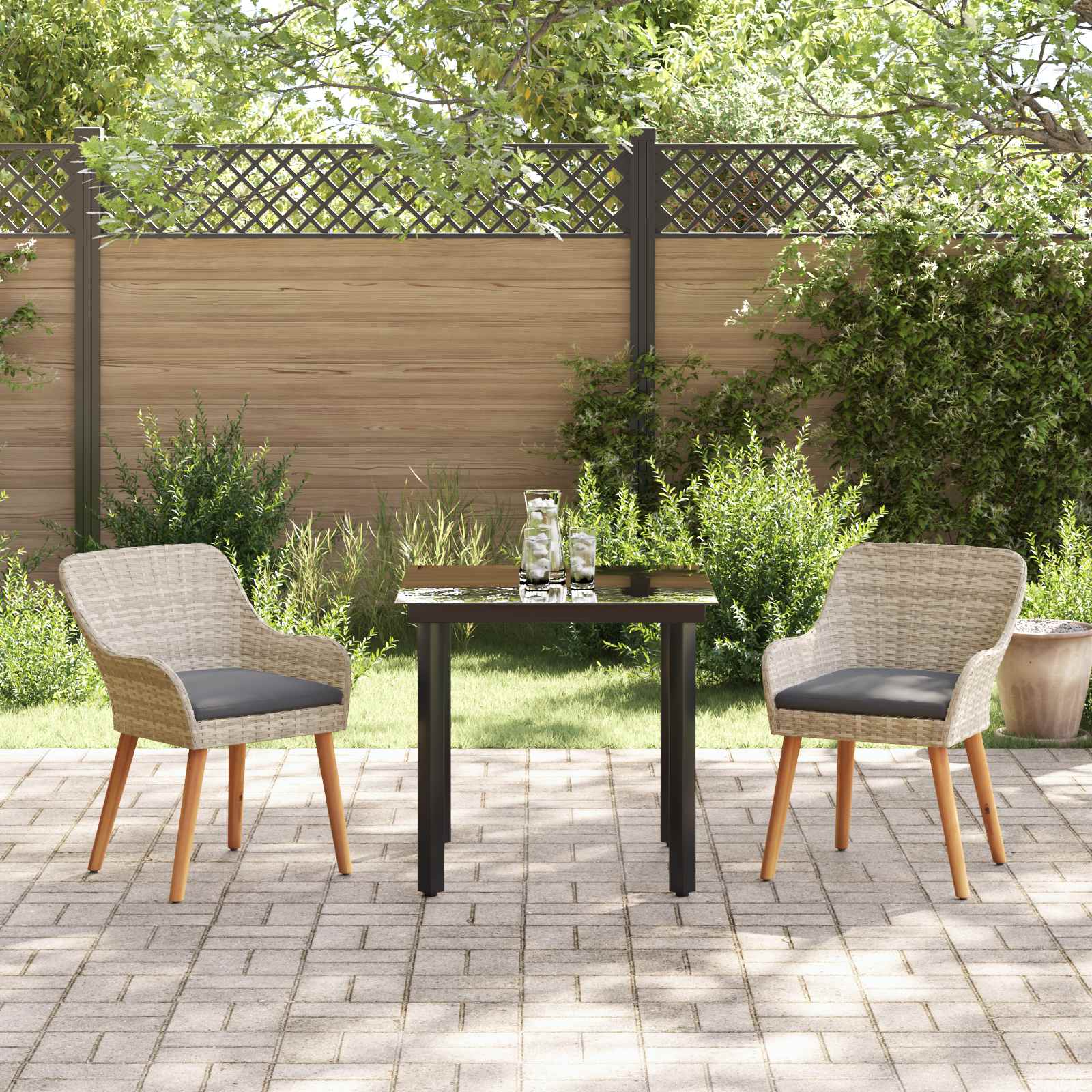 Garten Essgruppe mit Kissen 3 pcs Hellgrau Poly-Rattan