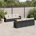 9-tlg. Garten-Sofagarnitur mit Kissen Schwarz Poly Rattan