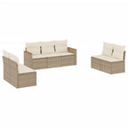 7-tlg. Garten-Sofagarnitur mit Kissen Beige Poly Rattan