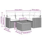 5-tlg. Garten-Sofagarnitur mit Kissen Schwarz Poly Rattan