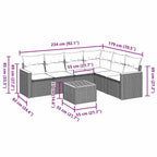 7-tlg. Garten-Sofagarnitur mit Kissen Schwarz Poly Rattan
