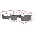 11-tlg. Garten-Sofagarnitur mit Kissen Schwarz Poly Rattan
