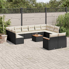13-tlg. Garten-Sofagarnitur mit Kissen Schwarz Poly Rattan