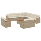 14-tlg. Garten-Sofagarnitur mit Kissen Beige Poly Rattan
