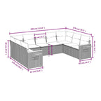 9-tlg. Garten-Sofagarnitur mit Kissen Schwarz Poly Rattan