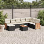 9-tlg. Garten-Sofagarnitur mit Kissen Schwarz Poly Rattan