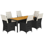7-tlg. Garten-Essgruppe mit Kissen Schwarz Poly Rattan