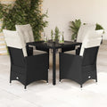 5-tlg. Garten-Essgruppe mit Kissen Schwarz Poly Rattan