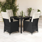 5-tlg. Garten-Essgruppe mit Kissen Schwarz Poly Rattan