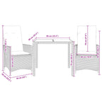 3-tlg. Bistro-Set mit Kissen Grau Poly Rattan