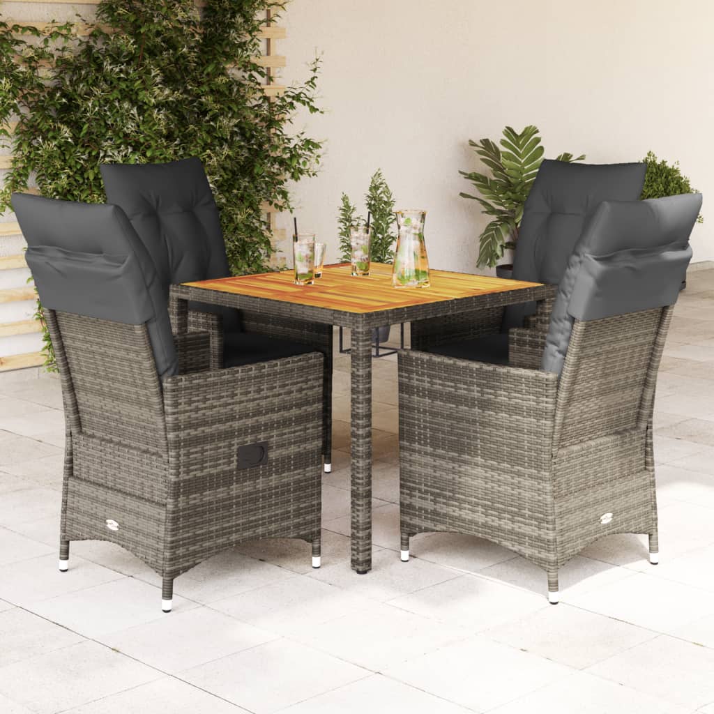 5-tlg. Garten-Essgruppe mit Kissen Grau Poly Rattan