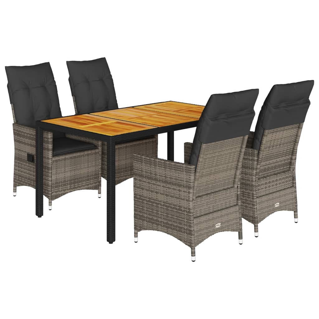 5-tlg. Garten-Essgruppe mit Kissen Grau Poly Rattan